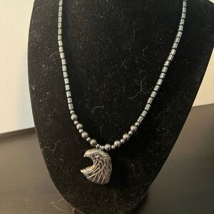 Hematite Beaded Necklace with Eagle Pendant